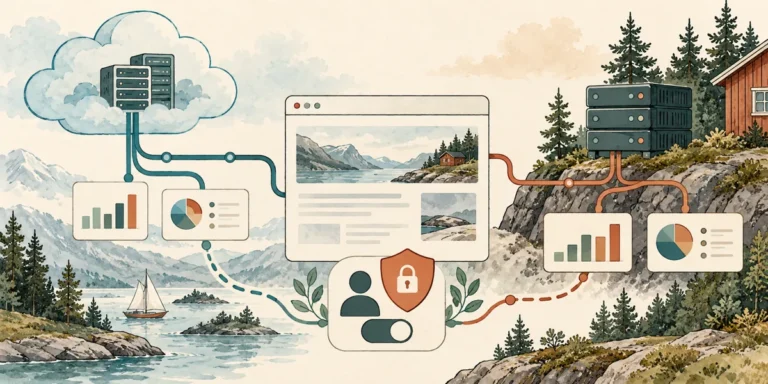 Illustration af webanalyse med valg mellem cloud og egen server