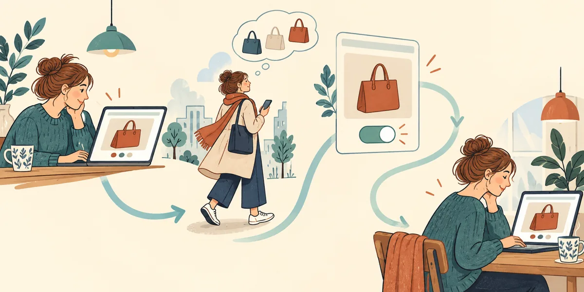 Illustration af kunderejse med besøg, relevant annonce, samtykke og genbesøg